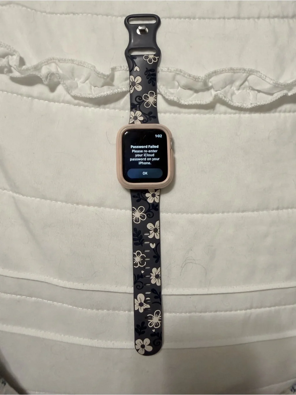 Floral Silicone Apple Watch Band with Pink Case